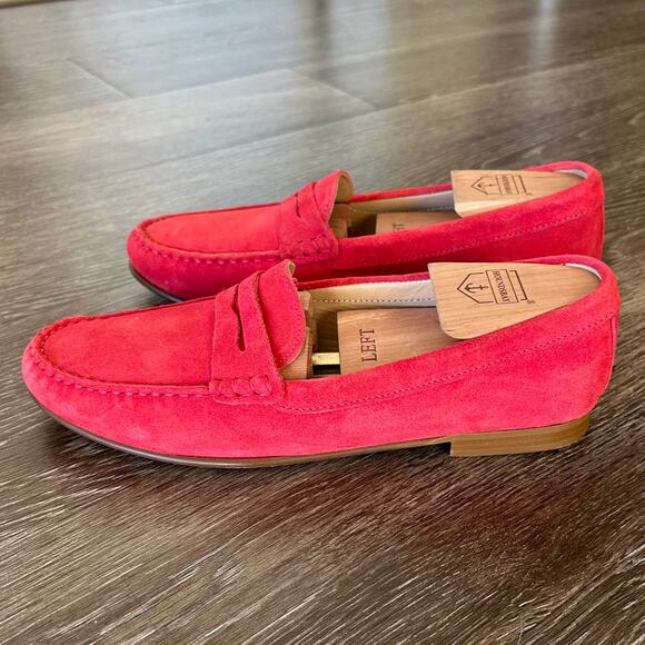 EUC J.Crew James Suede Loafers Soft Fuchsia Size 8 Italy Made Leather Red Shoe - Picture 5 of 16